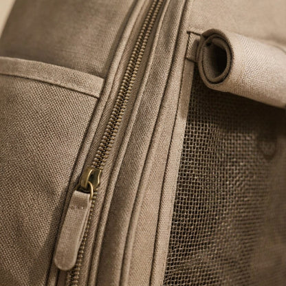 Mochila de Traslado Viaje para gato — detalle de materiales — Mora & Bigotes