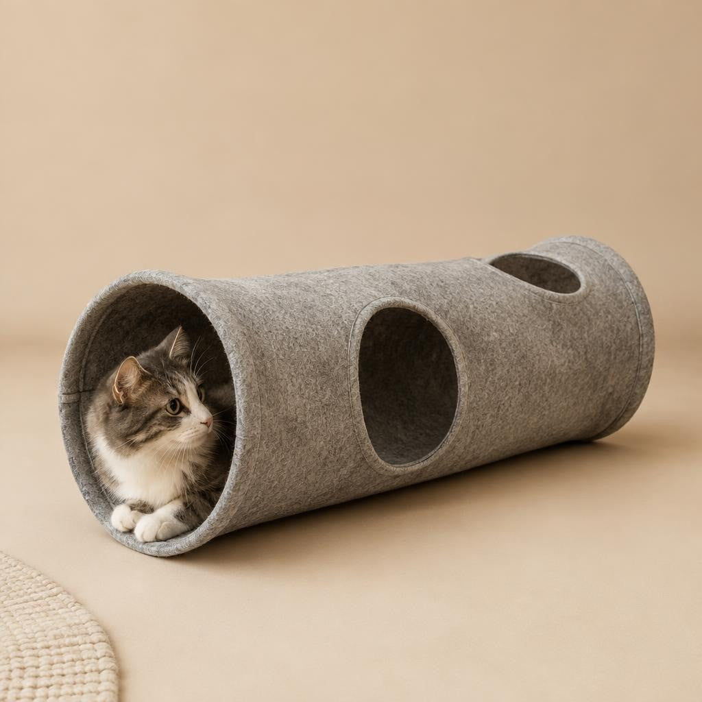 Túnel Fieltro Gris para gato — vista principal — Mora & Bigotes