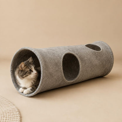 Túnel Fieltro Gris para gato — vista principal — Mora & Bigotes