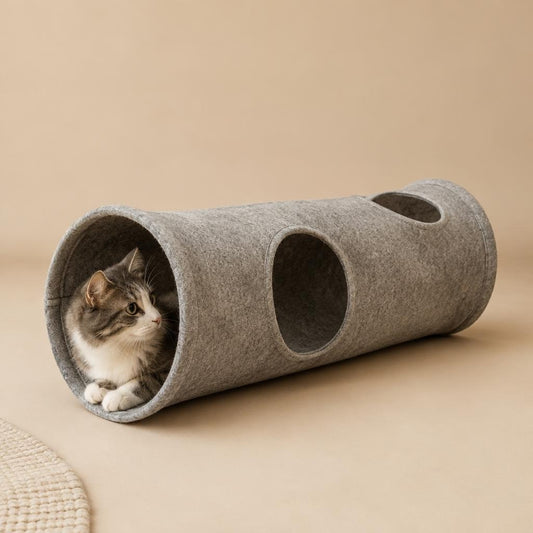 Túnel Fieltro Gris para gato — vista principal — Mora & Bigotes