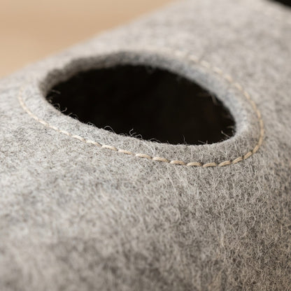Túnel Fieltro Gris para gato — detalle de materiales — Mora & Bigotes
